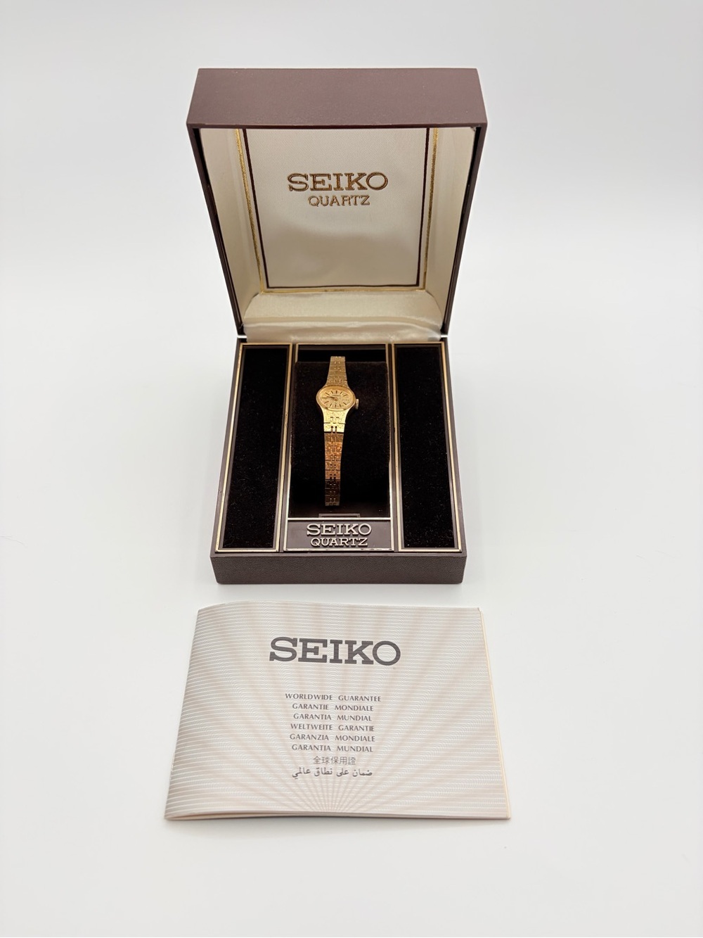Vintage Seiko Quartz Ladies Watch Gold Tone 1100-7619 Japan w/ Box 6.5” - Picture 5 of 16